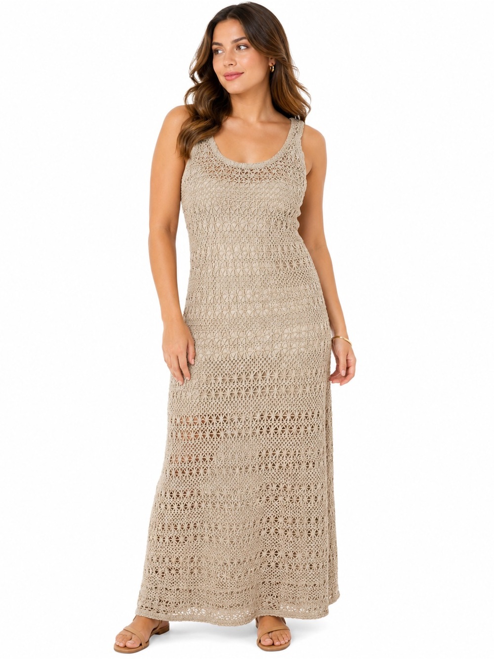 Lorraine Conrad open-knit crochet maxi dress sleeveless tank silhouette small